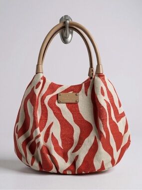 Kate Spade Orange and Cream Zebra-Print Hobo Bag with Beige Handles